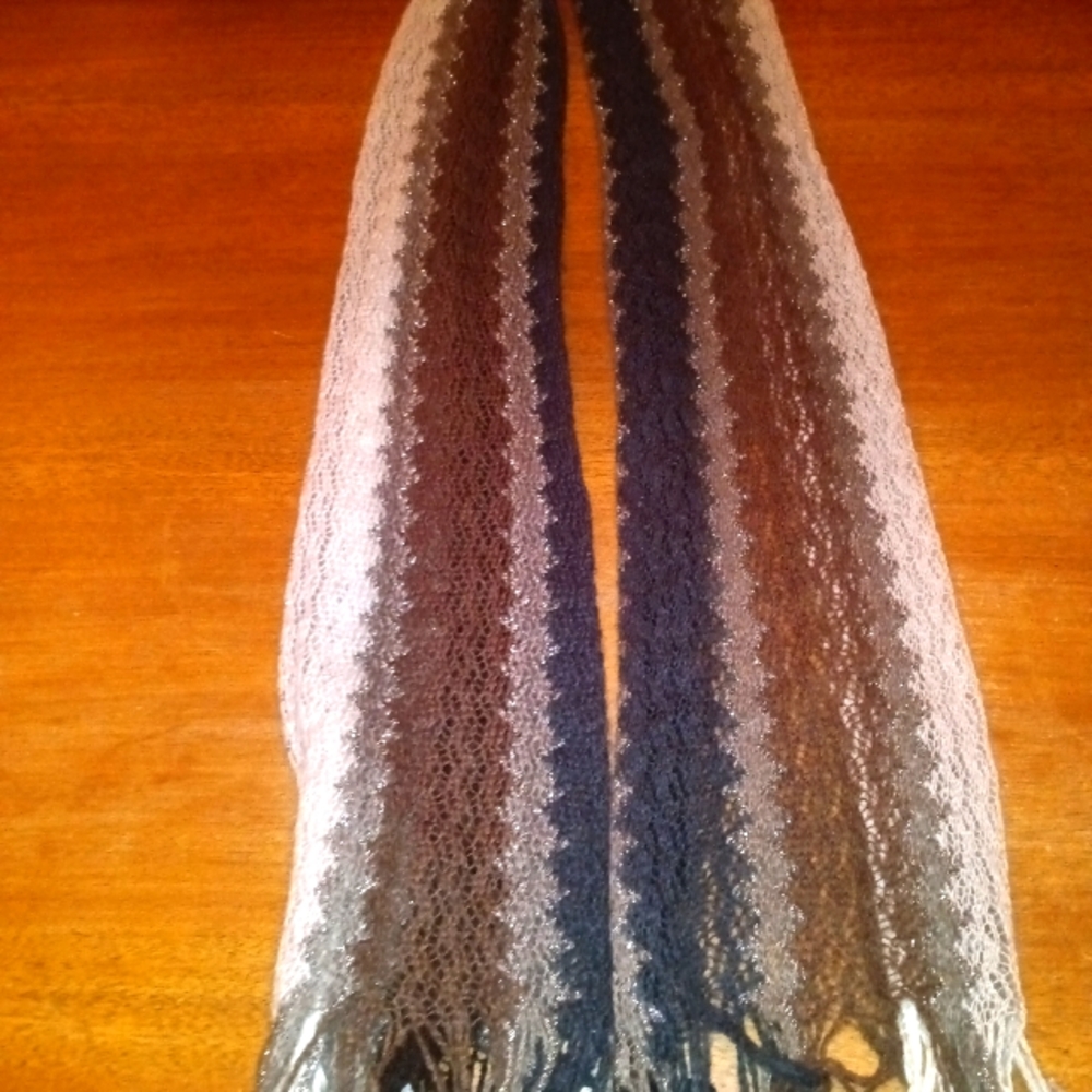 Vintage White, Brown, and Grey Crochet Scarf